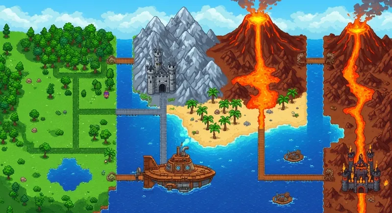 Pixel Style Level Selector Map - Adventure and Curiosity Pixel Aesthetic