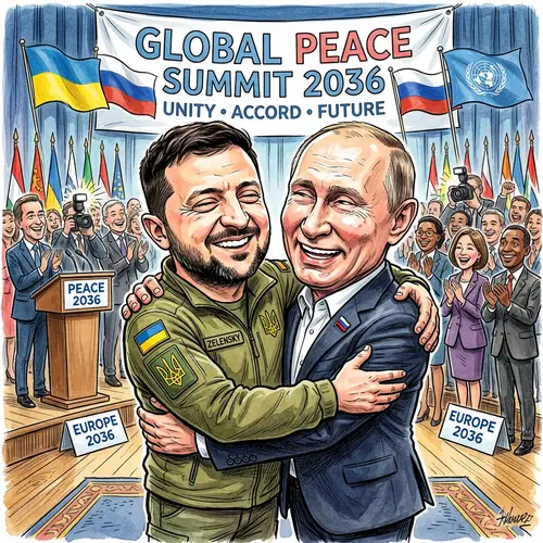 Zelensky and Putin Caricature: A Humorous Hug