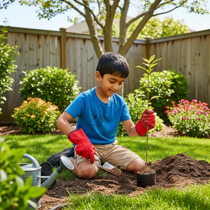 Young Child Planting Tree in Home Garden | Eco-Friendly Activity