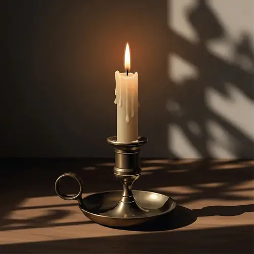 Detailed Candle on Antique Brass Candlestick - Serene Vector Image