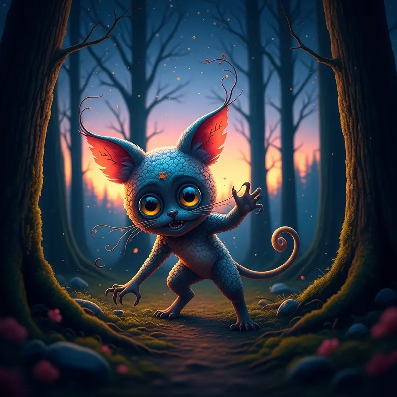 Enchanted Forest Fantasy Creature - Vibrant Salvador Dali Inspired Painting