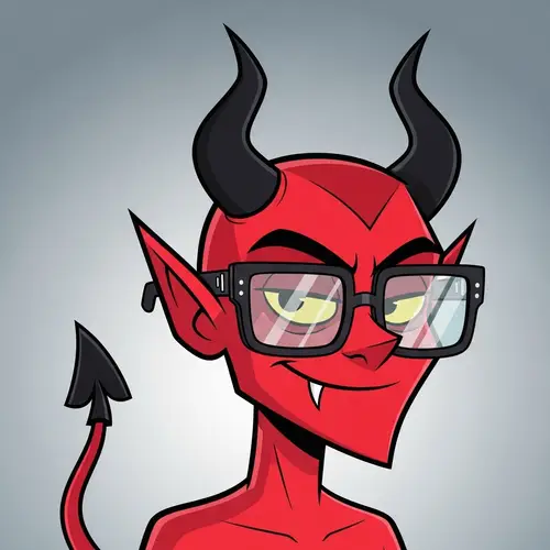 Stylish Devil Cartoon with Designer Glasses - Modern Fashion Twist