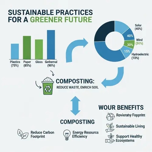 Sustainable Practices Infographic with Bar and Pie Charts