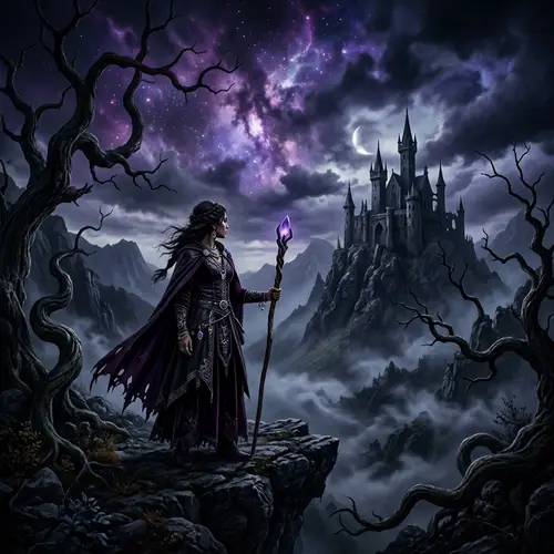 Ethereal Dark Fantasy Landscape with Gothic Castle