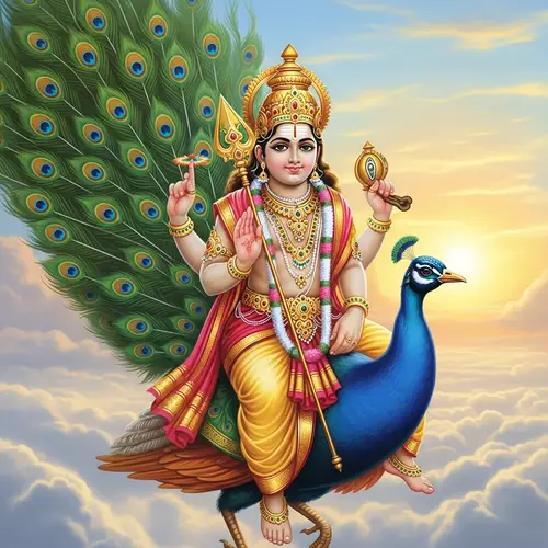 Lord Subramanya on Peacock: Divine and Powerful Image