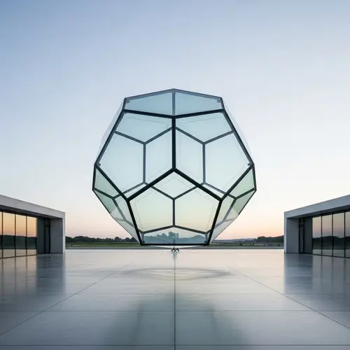 Futuristic Clear Glass Icosahedron Architecture