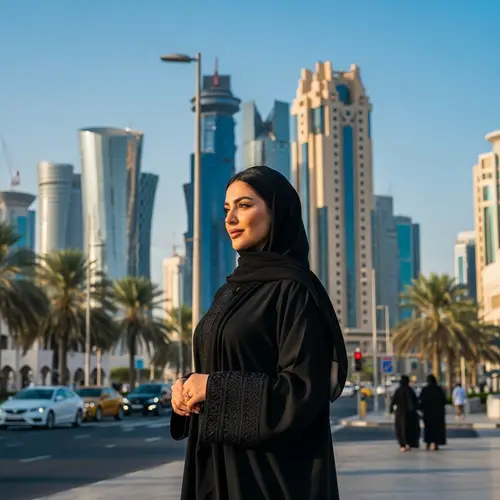 Qatari Woman in Traditional Abaya - Urban Setting