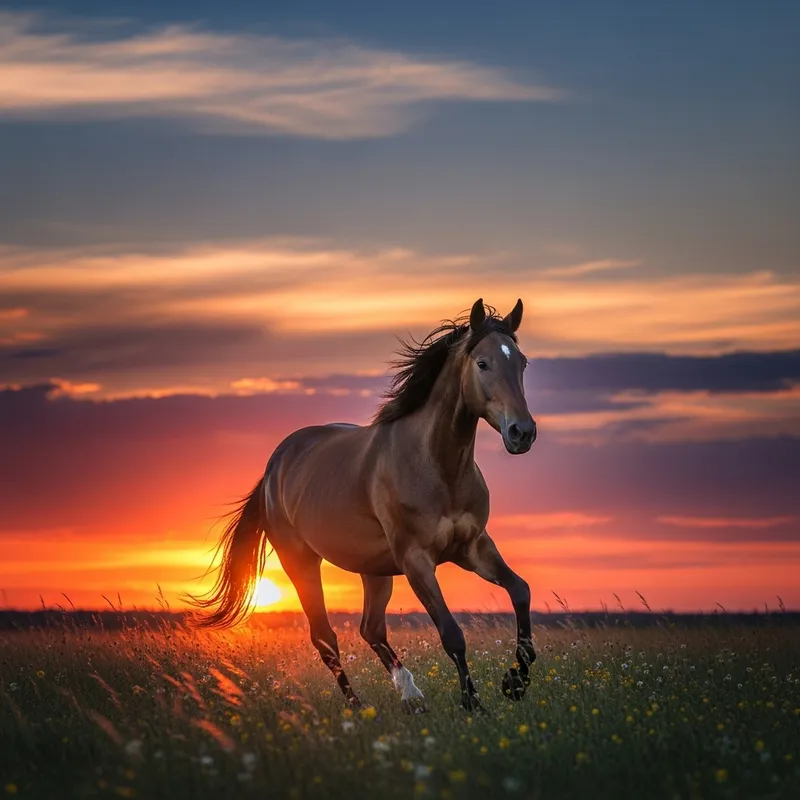 Majestic Horse Galloping in a Stunning Sunset Majestic Horse Galloping in a Stunning Sunset