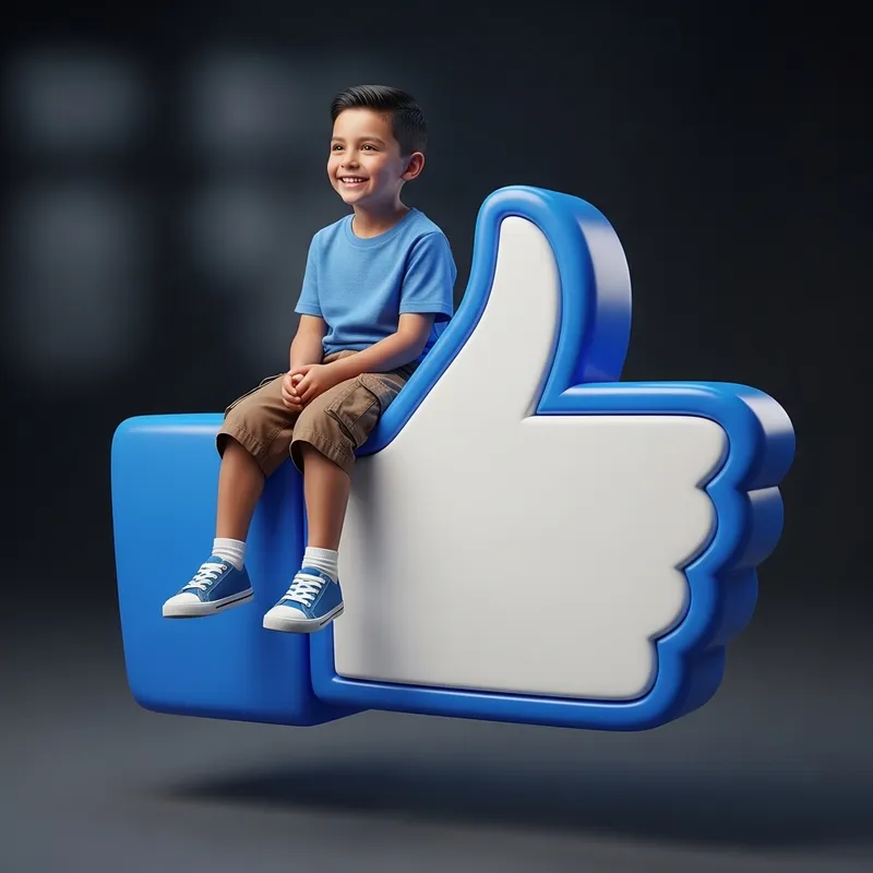 3D Boy Sitting on Social Media Icon | Young Hispanic Model