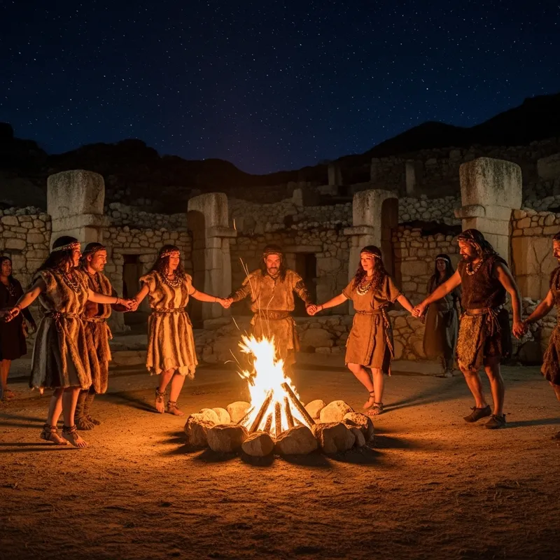 Ancient Hunter Gatherers Dancing Around Fire at Göbeklitepe