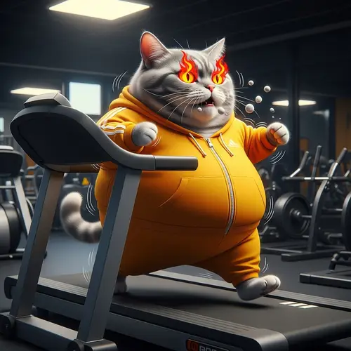Cartoon Fat Cat Gym Workout | Yellow Tracksuit Treadmill Exercise