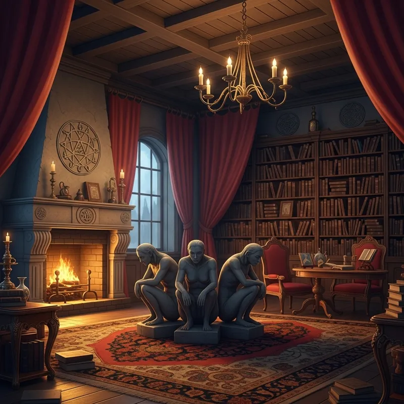 Enchanting Wizard's Library - Ancient Statues & Cozy Fireplace Enchanting Wizard's Library - Ancient Statues & Cozy Fireplace
