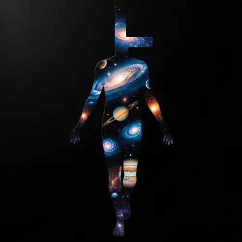 Cosmic Human Form Artwork in 'L' Shape