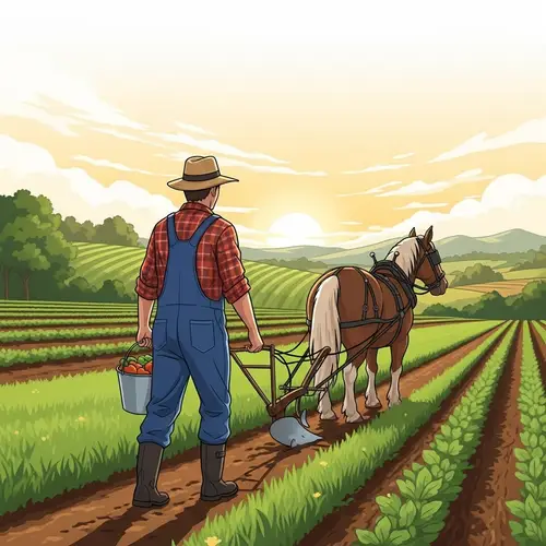 Rural Farmer Illustration: Tranquil Scene of Hard Work