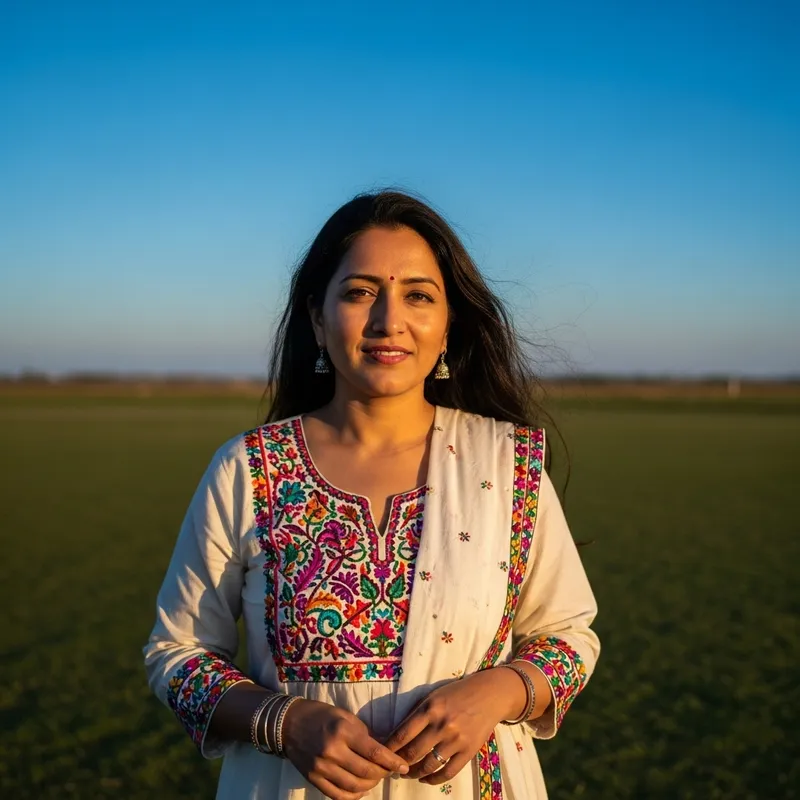 Beautiful Woman in Traditional Attire under Blue Sky