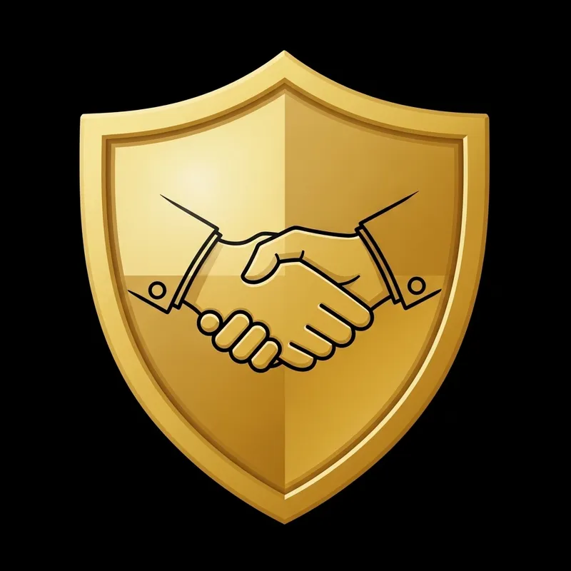 Handshake Icon on Golden Shield | Website Name Handshake Icon on Golden Shield | Website Name