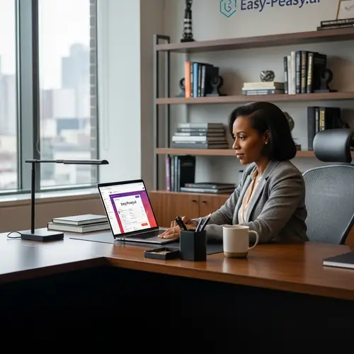 Black Manager Working on Laptop in Modern Office | Easy-Peasy.ai