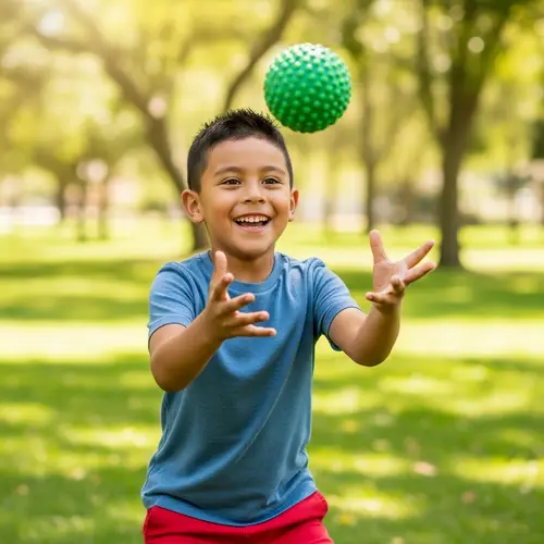 Young Hispanic Boy Playing in Lush Green Park