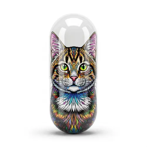 Realistic Colorful Gelatine Capsule with Cat Design
