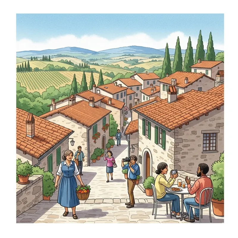 Charming Italian Town in Watercolor Painting