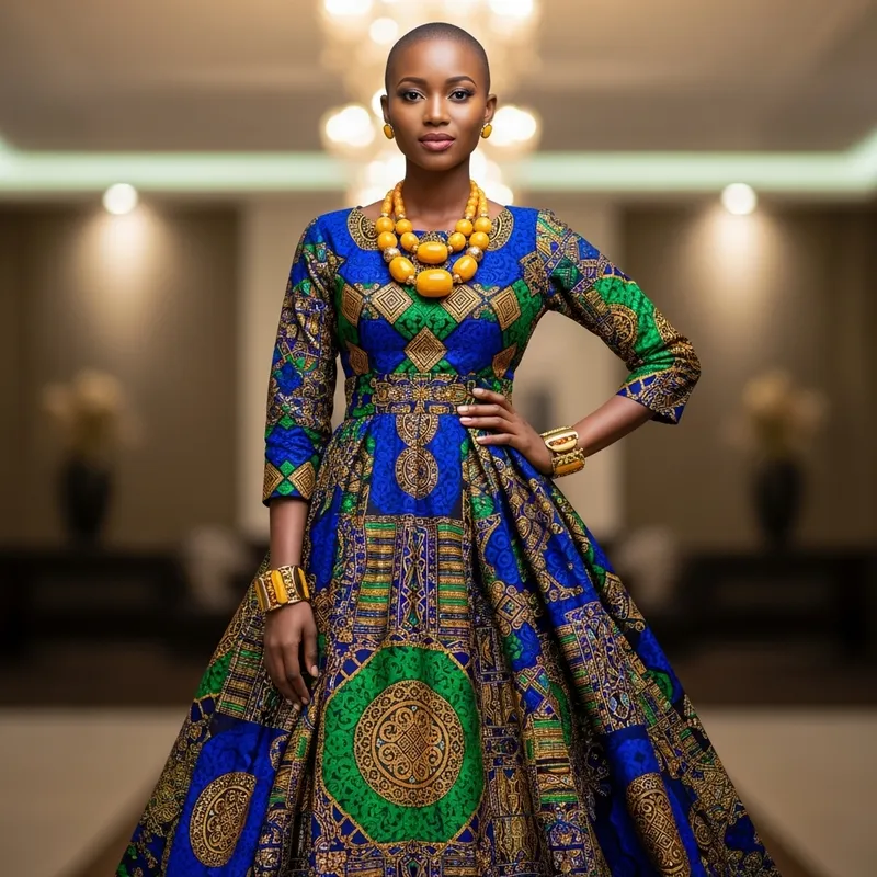 Regal African Print Fashion on Elegant Black Woman