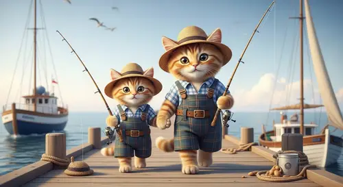 Ginger Scottish Cat and Kitten Fishing Adventure | Realism & Warmth