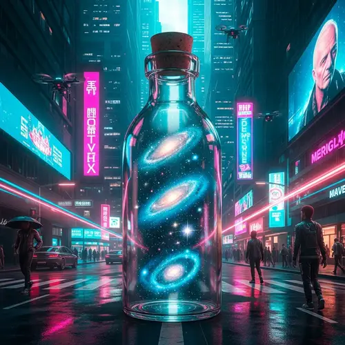 Glass-Bottled Universe: Cyberpunk Luminary Cosmos