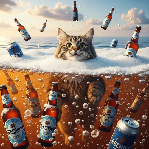 Cat Swimming in Sea of Non-Alcoholic Beers