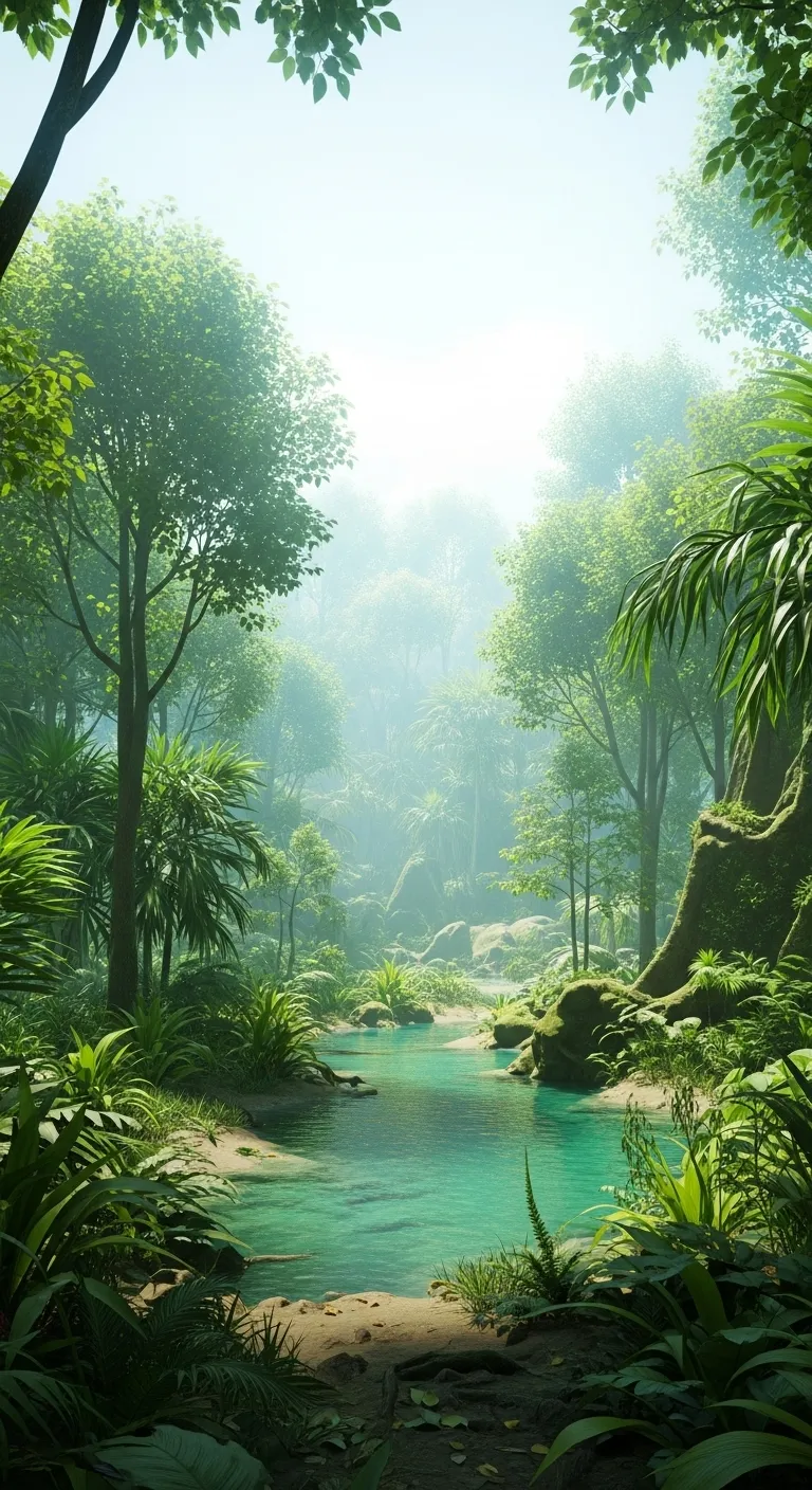 Tranquil Jungle Paradise with Vibrant Foliage