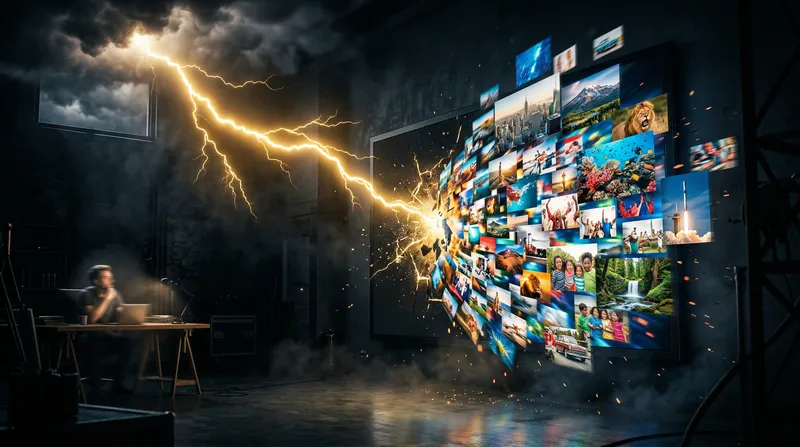 Golden Lightning Bolt: Digital Canvas Explosion