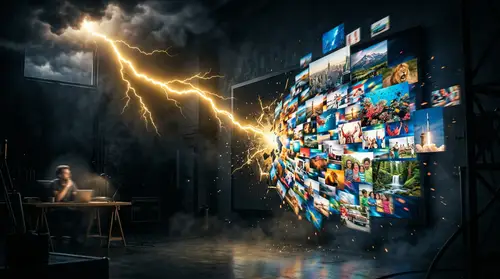 Golden Lightning Bolt: Digital Canvas Explosion