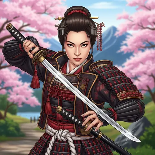 Japanese Samurai Woman with Katana Illustration