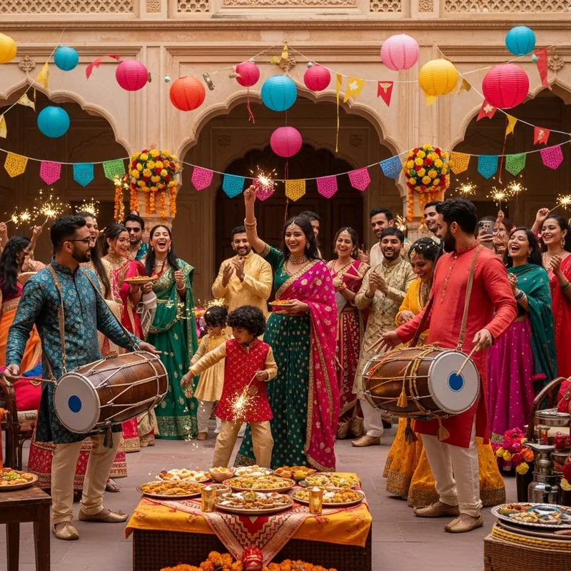 Indian Style New Year Celebration with Diverse Participants