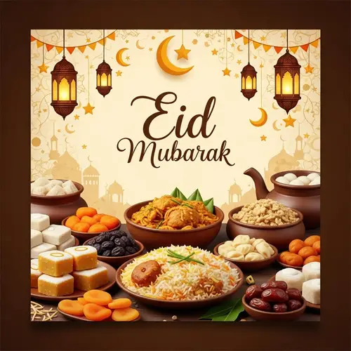 Eid ul Fitr Social Media Post | Festive Greetings & Delicacies