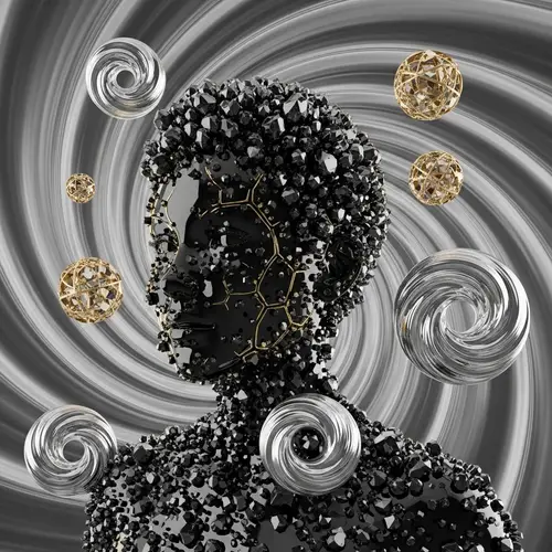 Futuristic Optics 3D Render Art Featuring Crystal Cyborg Woman