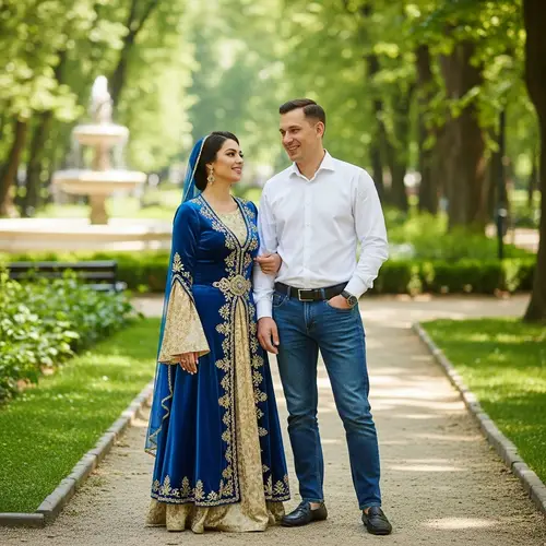 Azerbaijani Woman and Russian Man in Beautiful Park