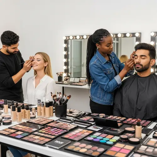 Vibrant Makeup Studio Scenes with Diverse Artists