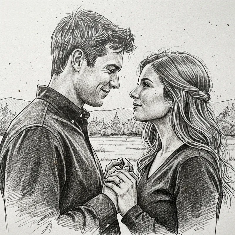 Intensely Gazing Couple Sketch Art