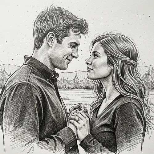 Romantic Couple Graphite Sketch Artwork