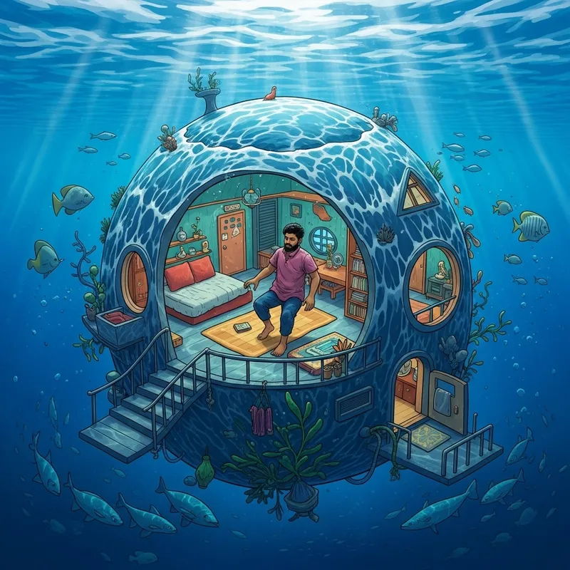Surreal Ocean Dweller - South Asian Man in Underwater Habitat