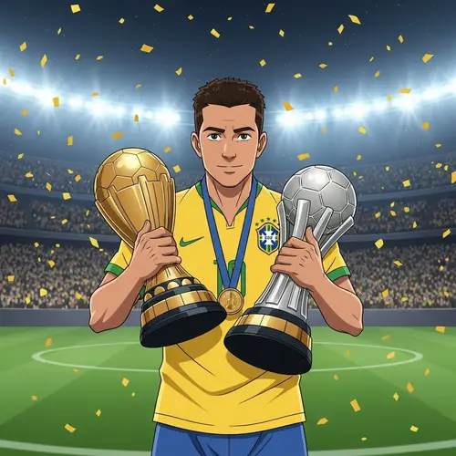Skilled Soccer Player with World Cup Trophies in Yellow Uniform
