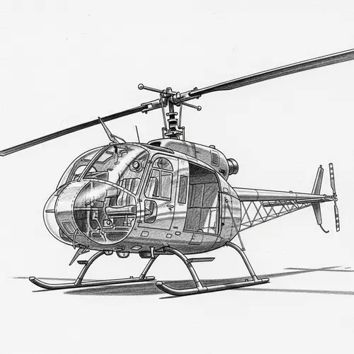 Detailed Pencil Sketch of Hiller UH-12 Helicopter