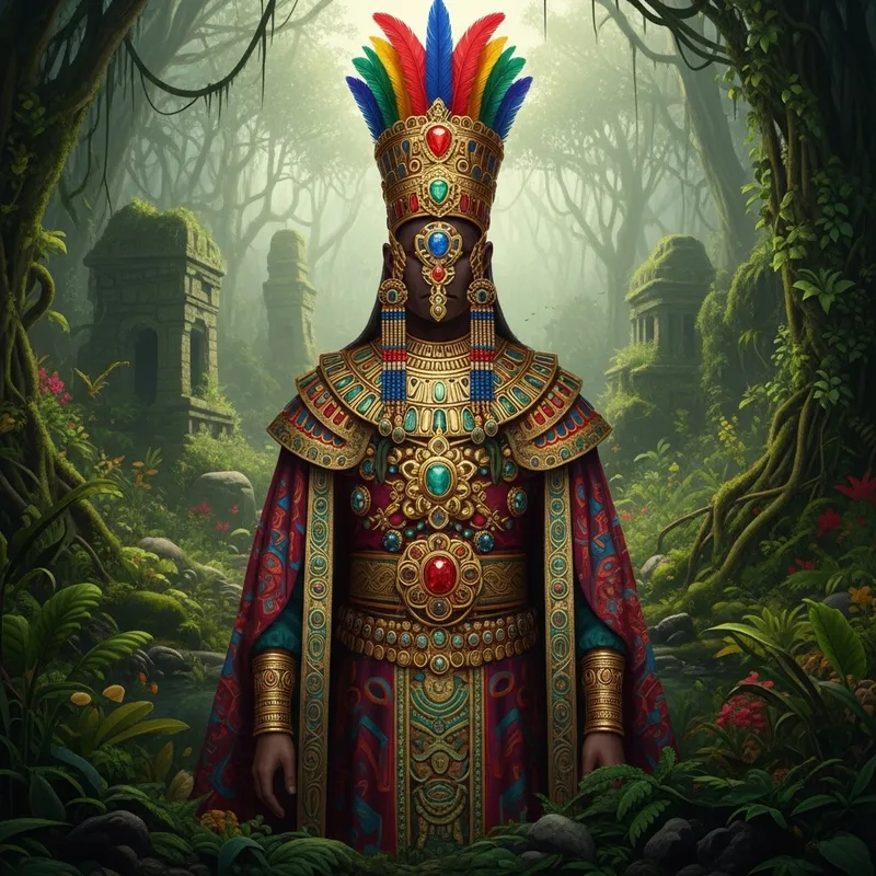 Ancient King's Jungle Attire from Lost Civilization - Regal Garb & Ornate Jewelry