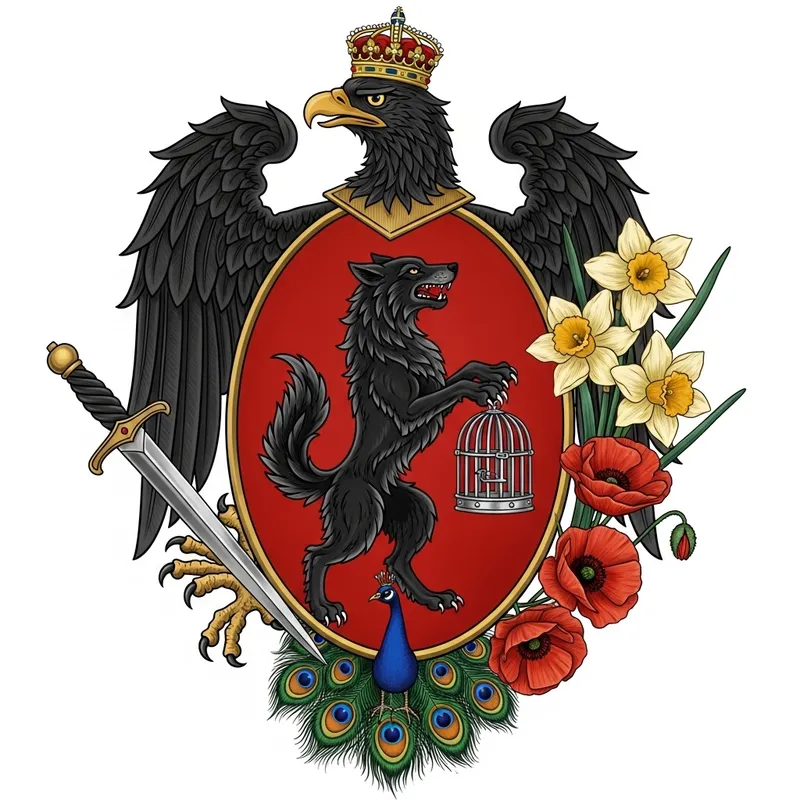 Majestic Wolf and Eagle Coat of Arms with Ornate Details