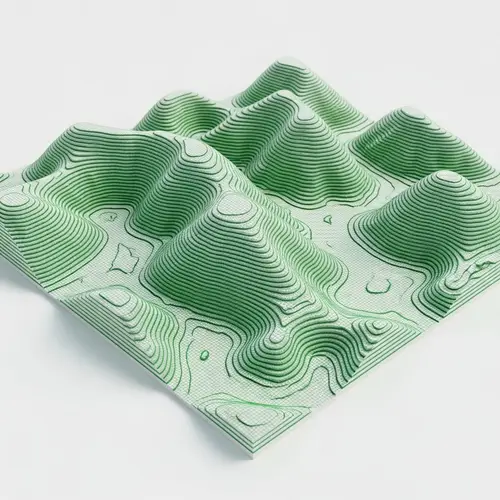 3D Hills Elevation Model - Green Contour Lines
