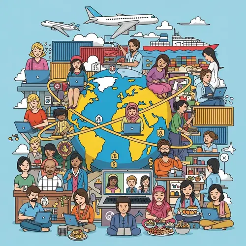 Globalization Illustration: Diverse People & Economic Connections