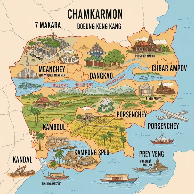 Illustrated Map of Cambodia: Explore Makara, Kengkong & More Illustrated Map of Cambodia: Explore Makara, Kengkong & More