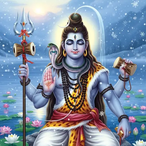 Lord Shiva Beautiful Deity by Water with Lotus Flowers