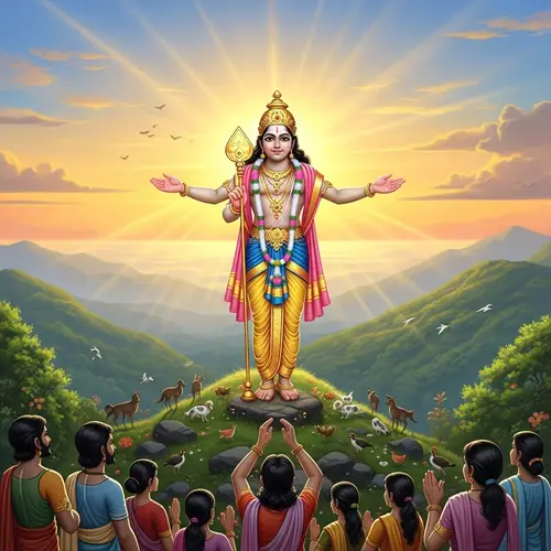 Lord Murugan at Palani Hills: Divine Blessing in Serene Setting