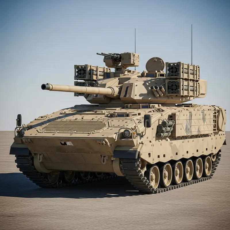 Infantry Fighting Vehicle with Half-Tracked Chassis and Turret Features Infantry Fighting Vehicle with Half-Tracked Chassis and Turret Features